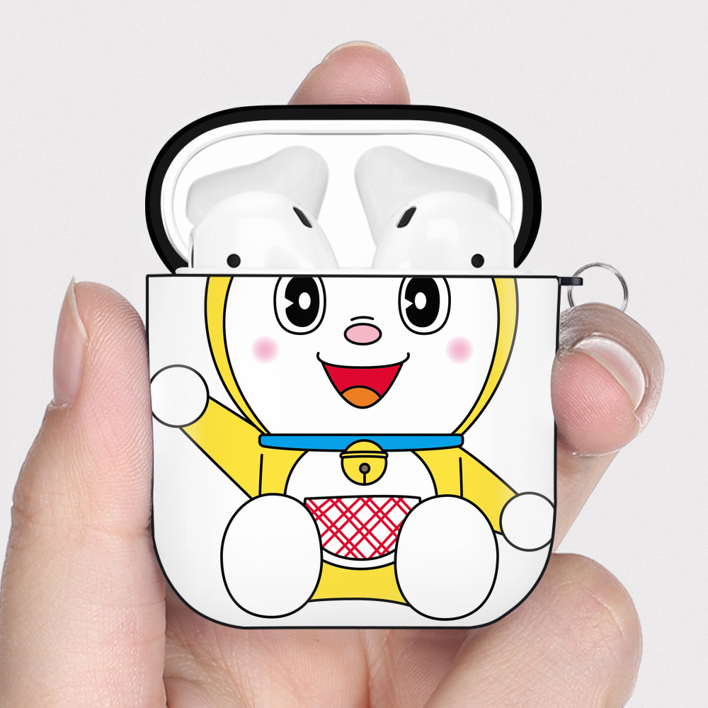 （画像用） ドラえもん ドラミ Doraemon Dorami AirPods 第2世代保護ケース ハードシェル ブラック 耐衝撃・防指紋・カラビナ付き