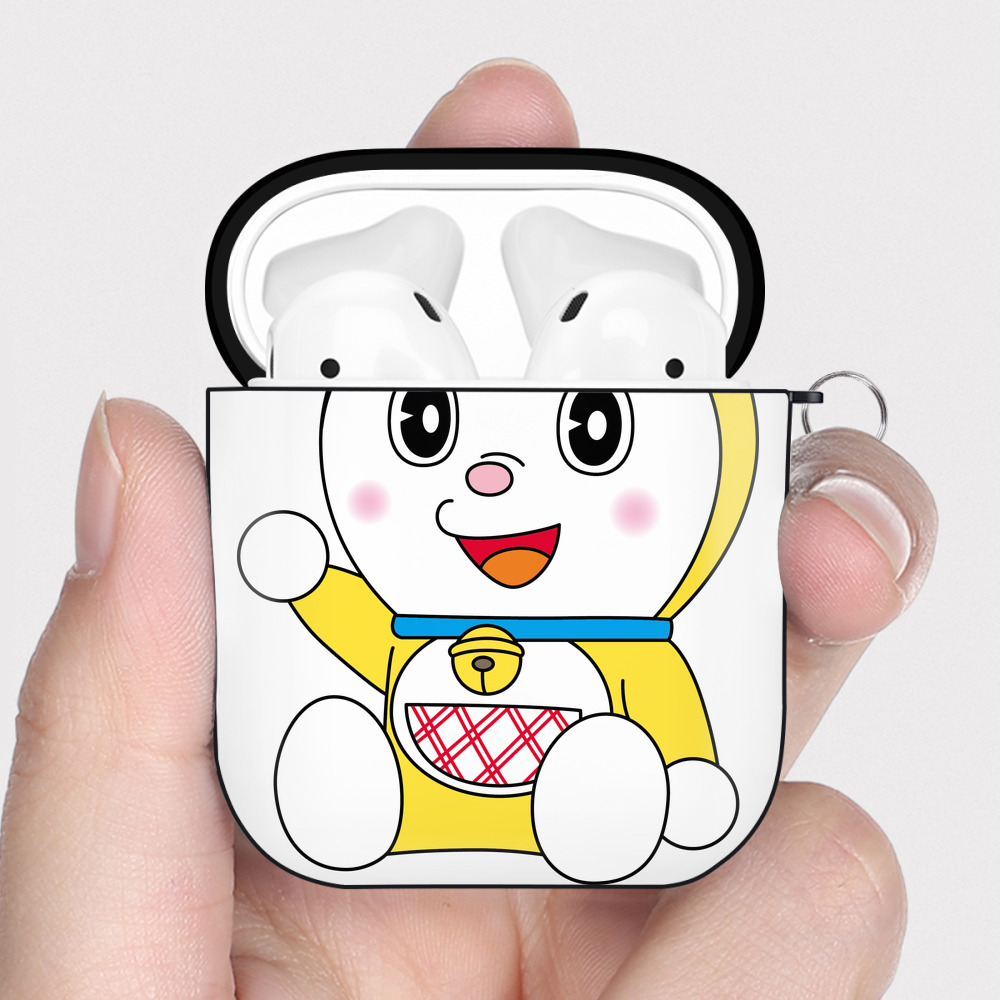 （画像用） ドラえもん ドラミ Doraemon Dorami AirPods 第2世代保護ケース ハードシェル ブラック 耐衝撃・防指紋・カラビナ付き