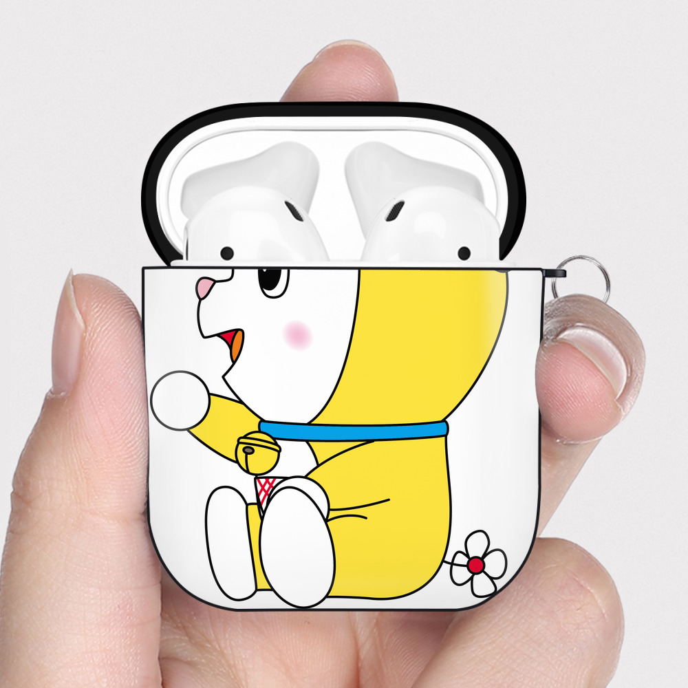 （画像用） ドラえもん ドラミ Doraemon Dorami AirPods 第2世代保護ケース ハードシェル ブラック 耐衝撃・防指紋・カラビナ付き