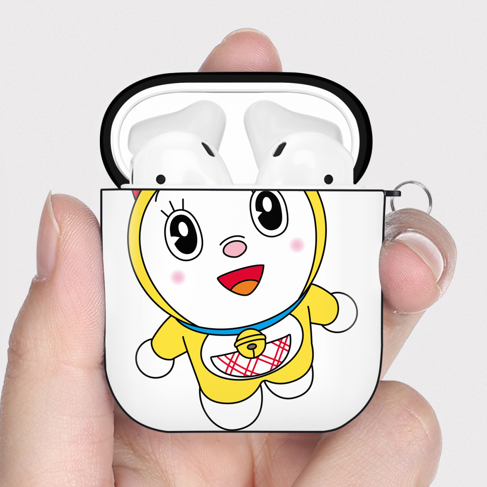 （画像用） ドラえもん ドラミ Doraemon Dorami AirPods 第2世代保護ケース ハードシェル ブラック 耐衝撃・防指紋・カラビナ付き
