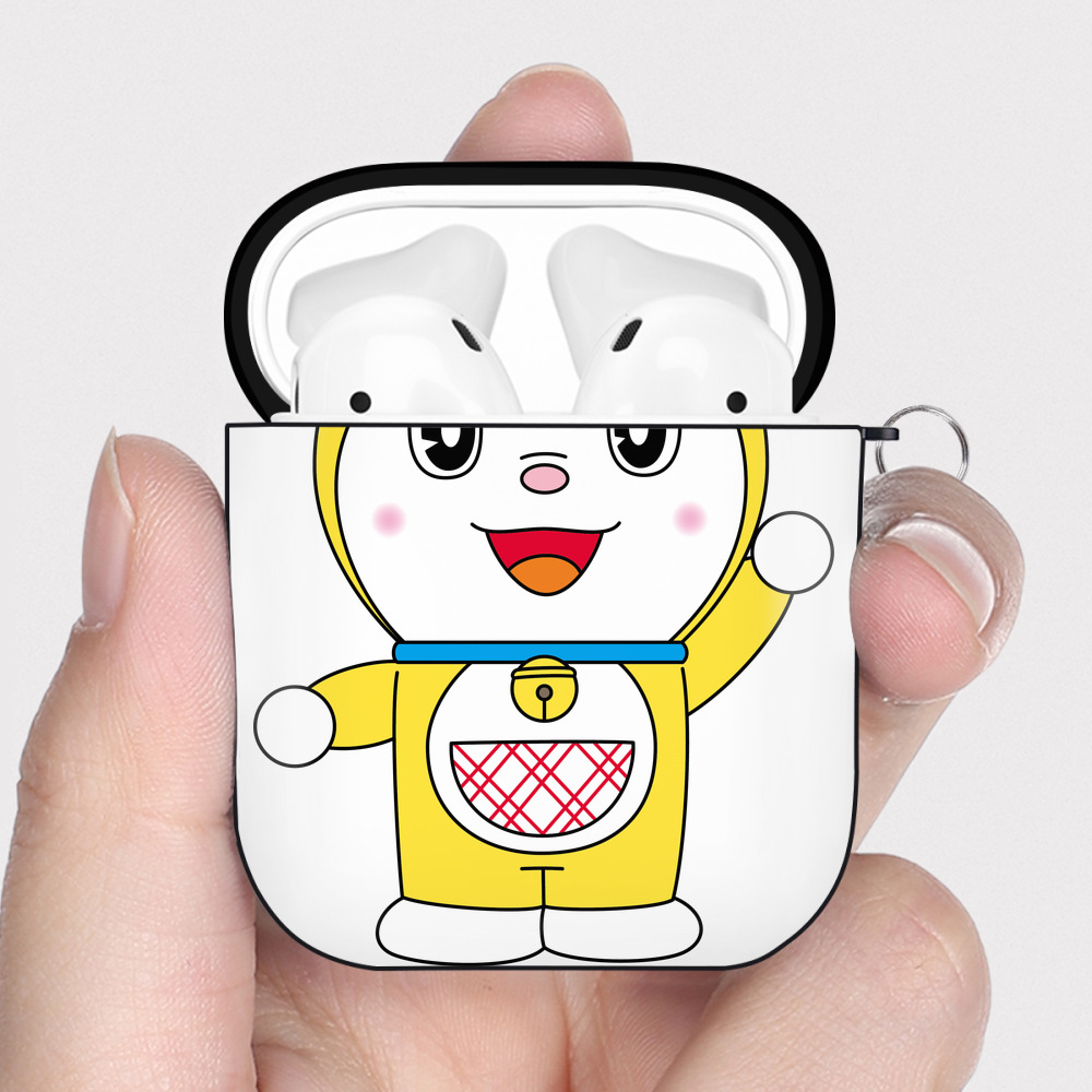 （画像用） ドラえもん ドラミ Doraemon Dorami AirPods 第2世代保護ケース ハードシェル ブラック 耐衝撃・防指紋・カラビナ付き