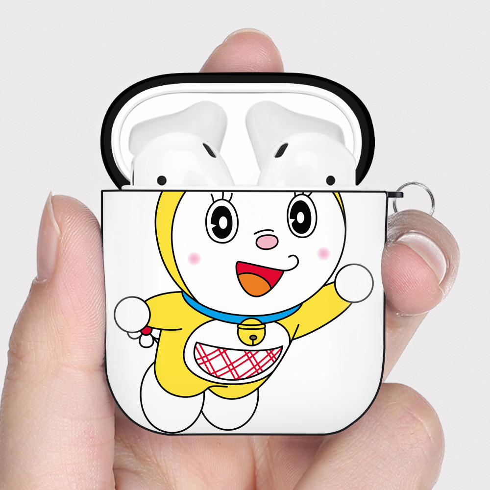 （画像用） ドラえもん ドラミ Doraemon Dorami AirPods 第2世代保護ケース ハードシェル ブラック 耐衝撃・防指紋・カラビナ付き