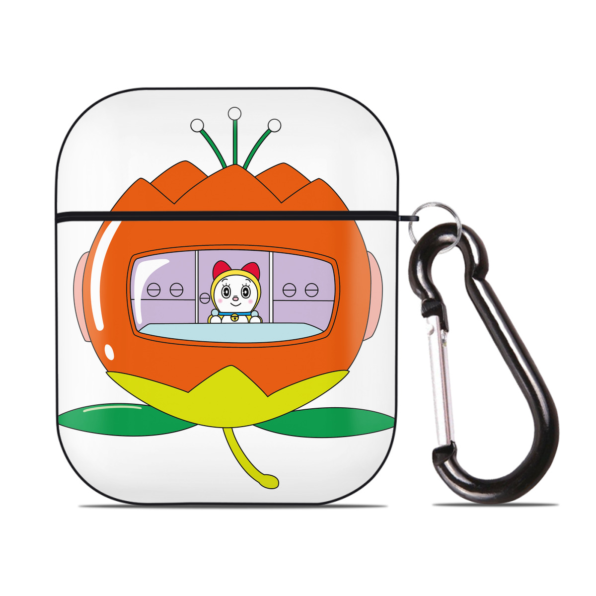 （画像用） ドラえもん ドラミ Doraemon Dorami AirPods 第2世代保護ケース ハードシェル ブラック 耐衝撃・防指紋・カラビナ付き