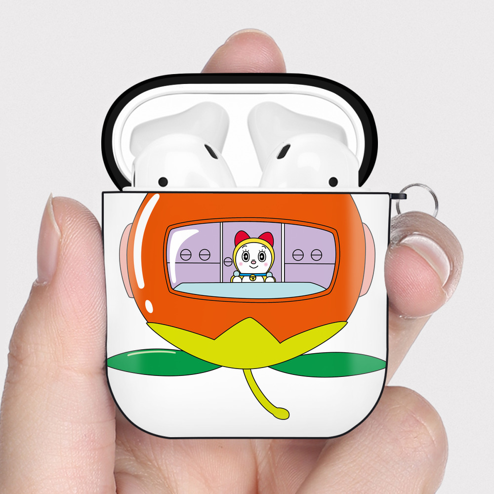 （画像用） ドラえもん ドラミ Doraemon Dorami AirPods 第2世代保護ケース ハードシェル ブラック 耐衝撃・防指紋・カラビナ付き
