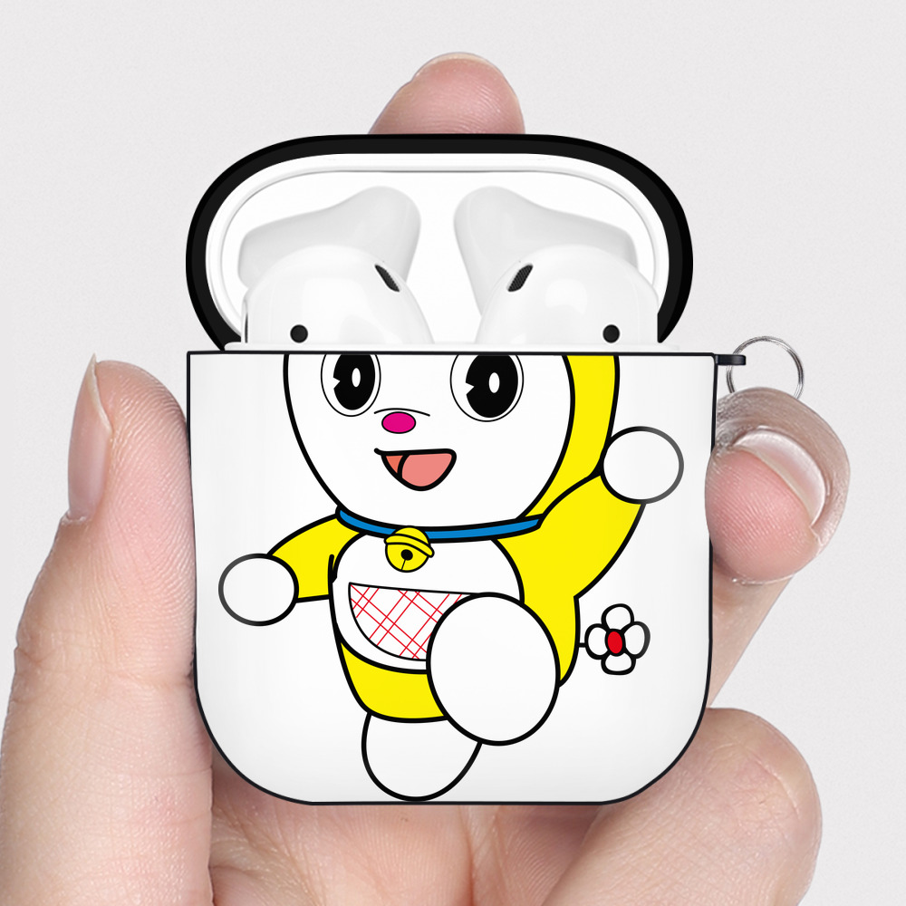 （画像用） ドラえもん ドラミ Doraemon Dorami AirPods 第2世代保護ケース ハードシェル ブラック 耐衝撃・防指紋・カラビナ付き