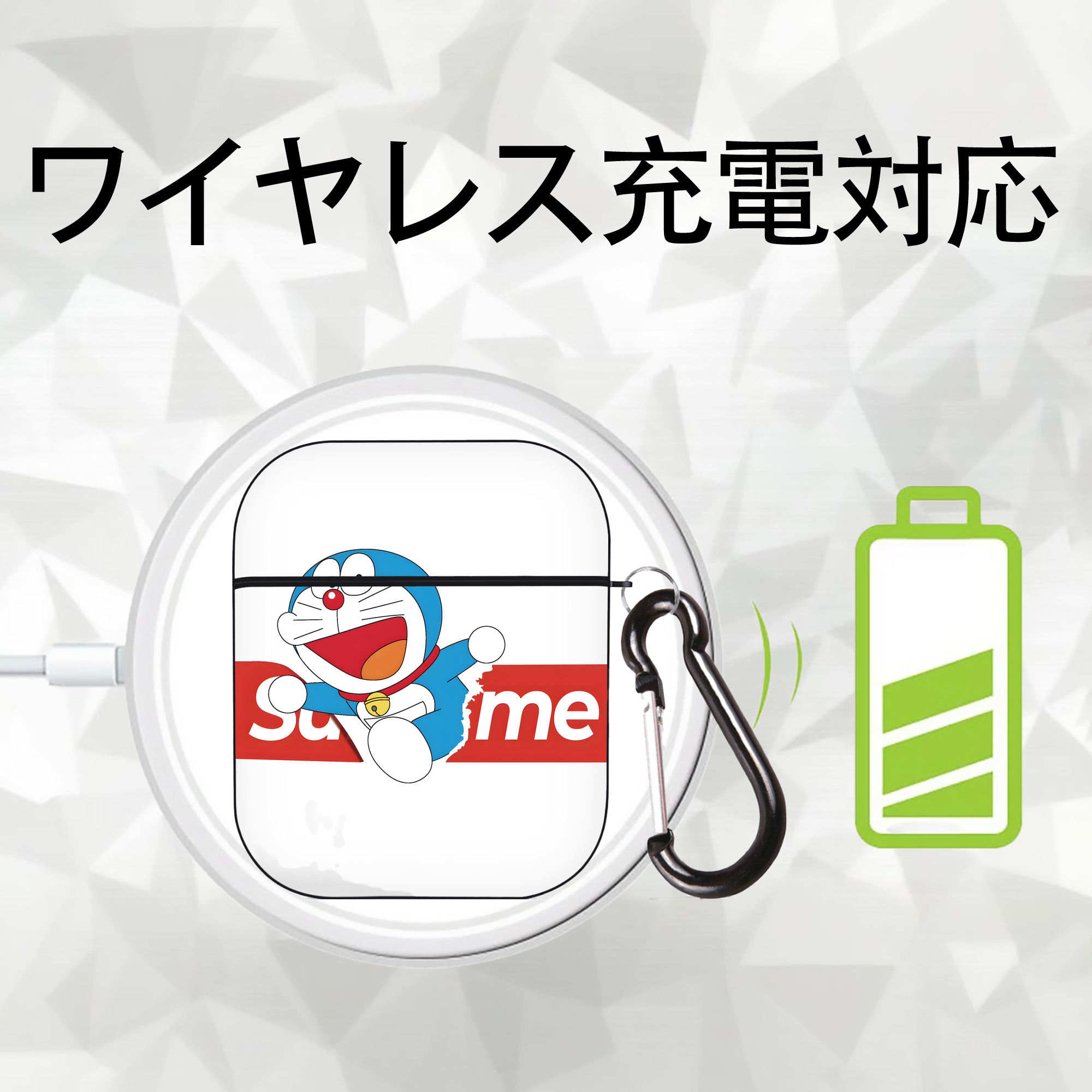 ドラえもん Doraemon AirPods 第2世代保護ケース ハードシェル ブラック 耐衝撃・防指紋・カラビナ付き