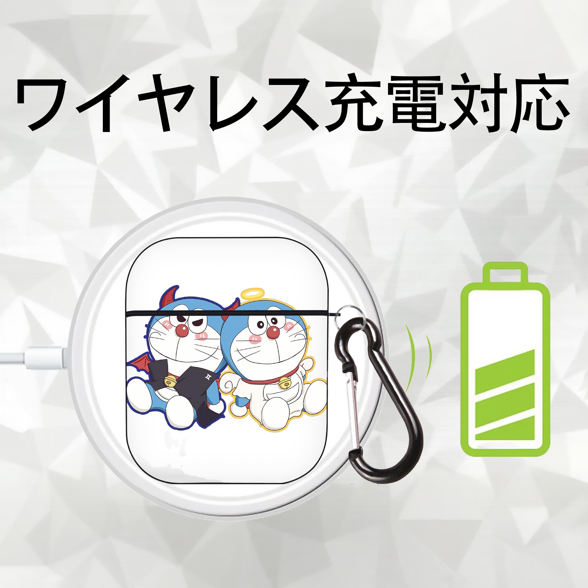 ドラえもん Doraemon AirPods 第2世代保護ケース ハードシェル ブラック 耐衝撃・防指紋・カラビナ付き