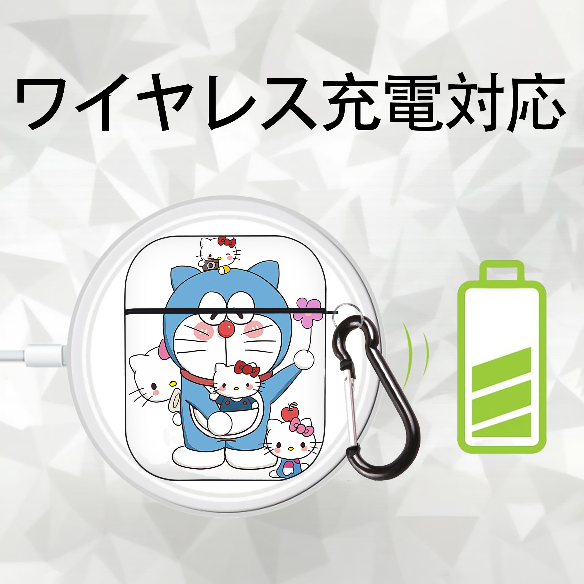 ドラえもん Doraemon AirPods 第2世代保護ケース ハードシェル ブラック 耐衝撃・防指紋・カラビナ付き