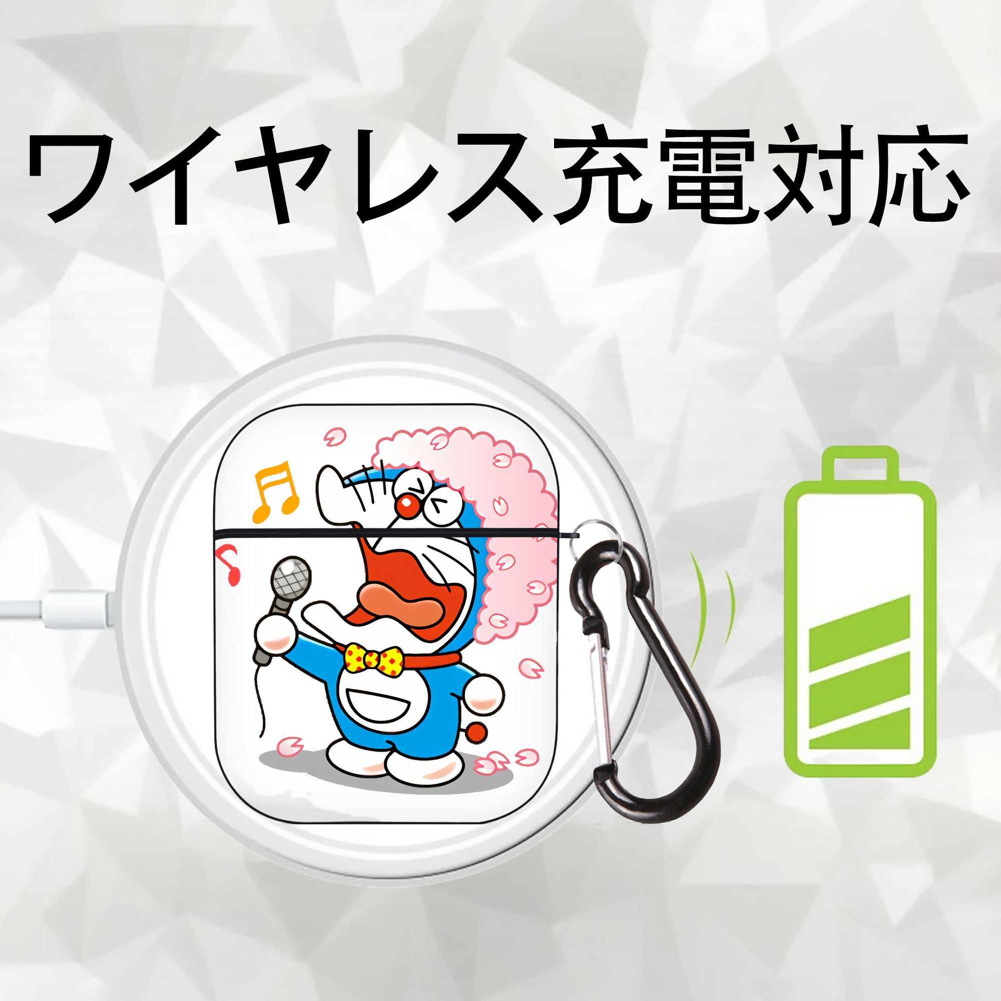 ドラえもん Doraemon AirPods 第2世代保護ケース ハードシェル ブラック 耐衝撃・防指紋・カラビナ付き