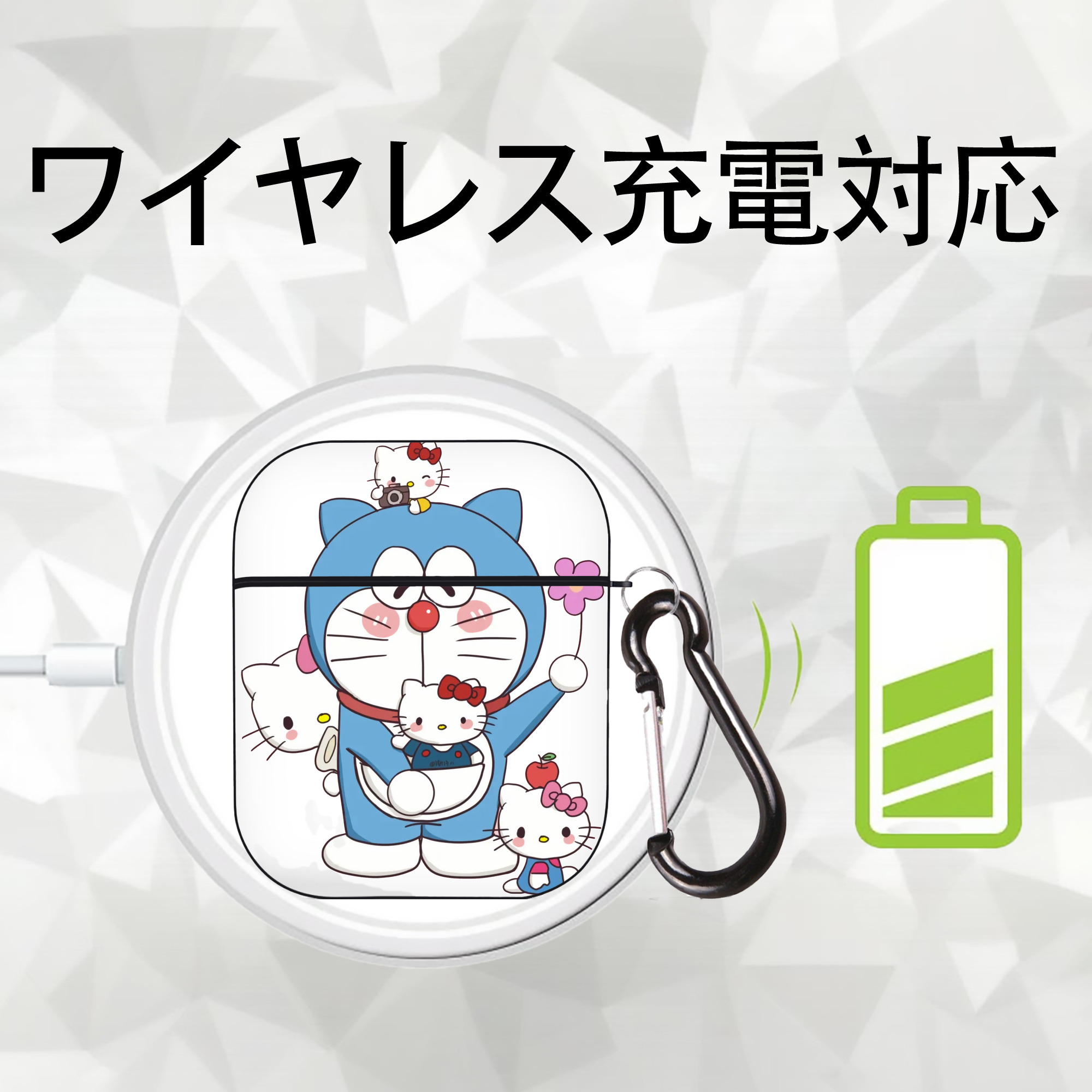 ドラえもん Doraemon AirPods 第2世代保護ケース ハードシェル ブラック 耐衝撃・防指紋・カラビナ付き