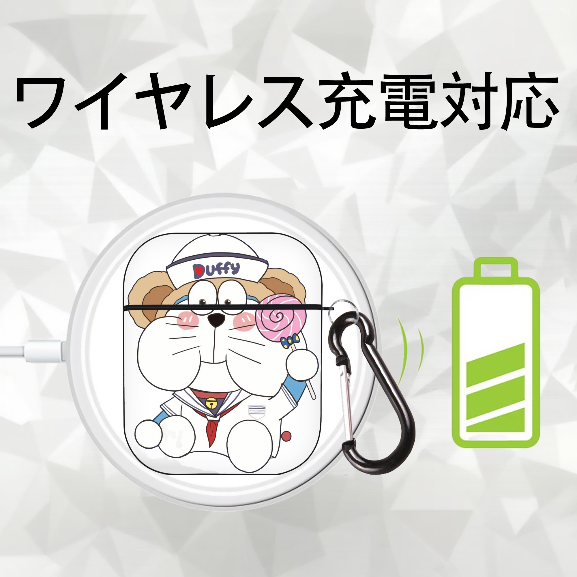 ドラえもん Doraemon AirPods 第2世代保護ケース ハードシェル ブラック 耐衝撃・防指紋・カラビナ付き