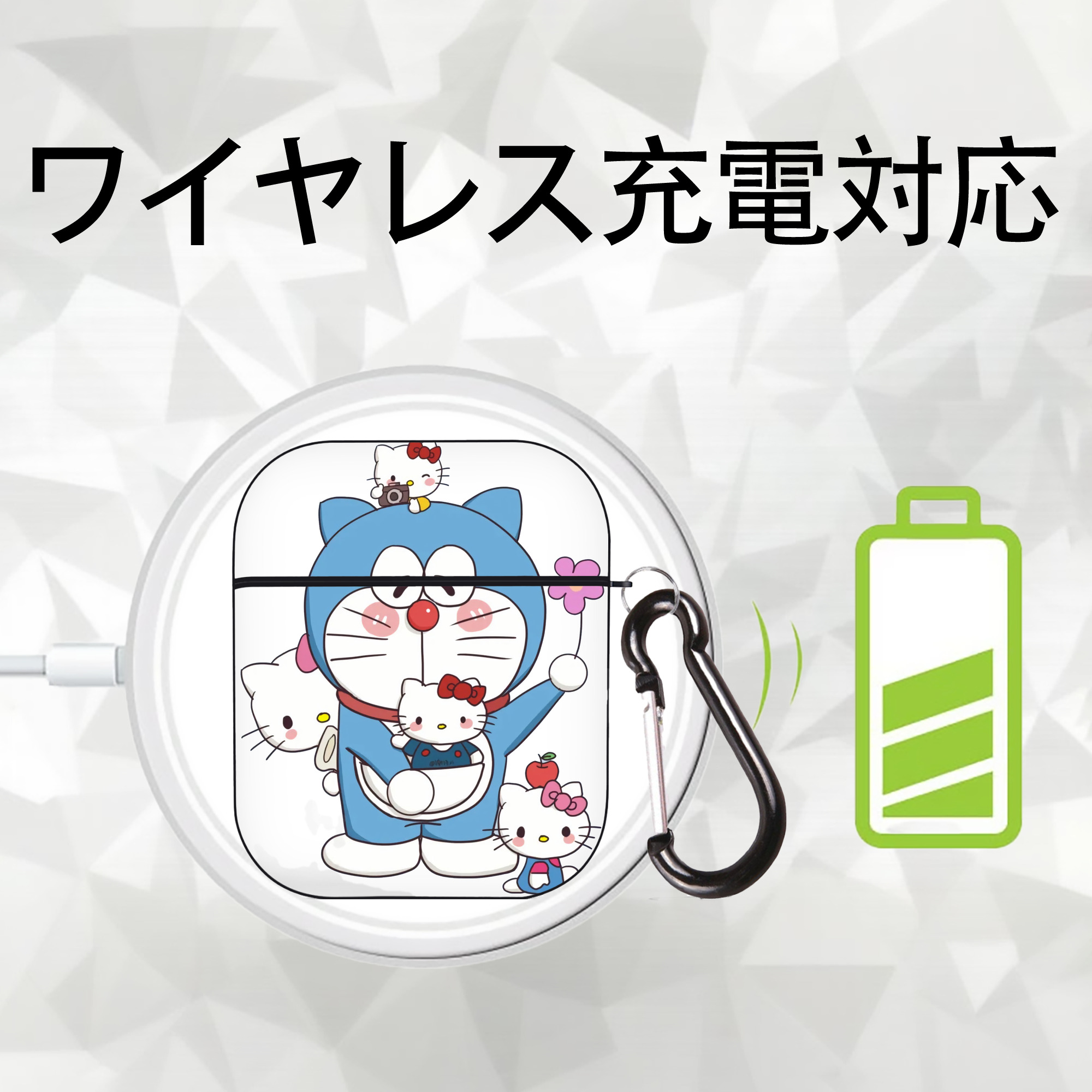 ドラえもん Doraemon AirPods 第2世代保護ケース ハードシェル ブラック 耐衝撃・防指紋・カラビナ付き