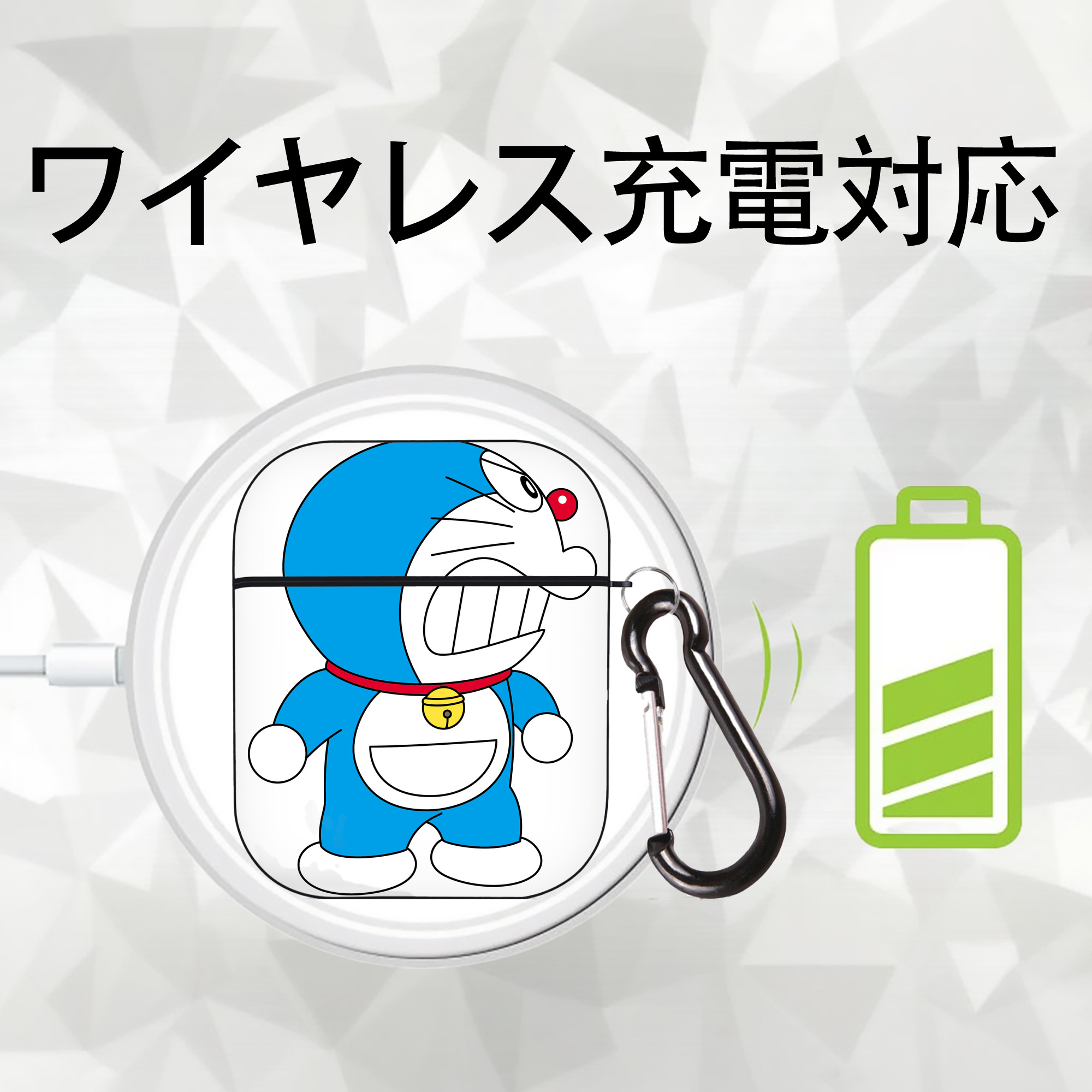 ドラえもん Doraemon AirPods 第2世代保護ケース ハードシェル ブラック 耐衝撃・防指紋・カラビナ付き