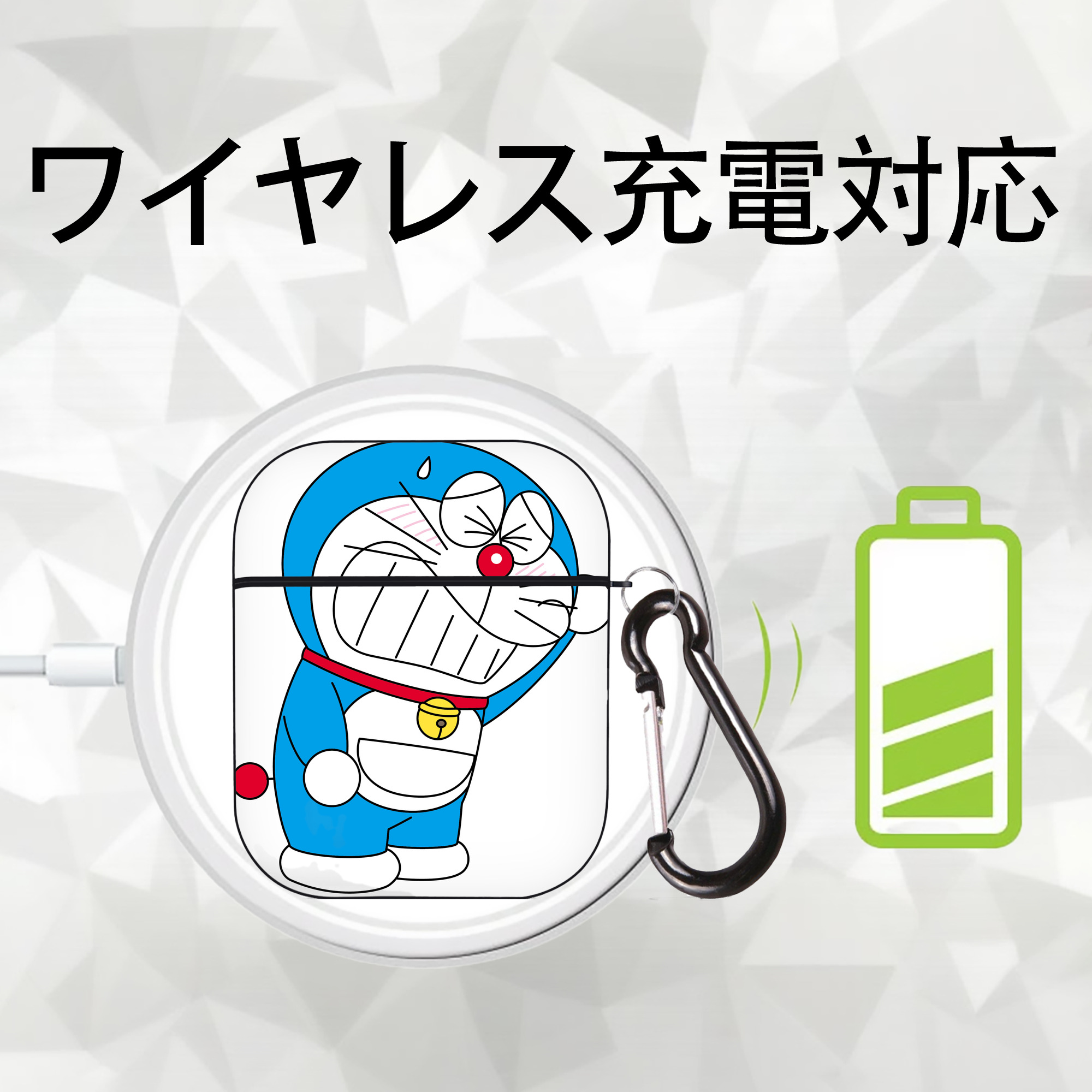 ドラえもん Doraemon AirPods 第2世代保護ケース ハードシェル ブラック 耐衝撃・防指紋・カラビナ付き