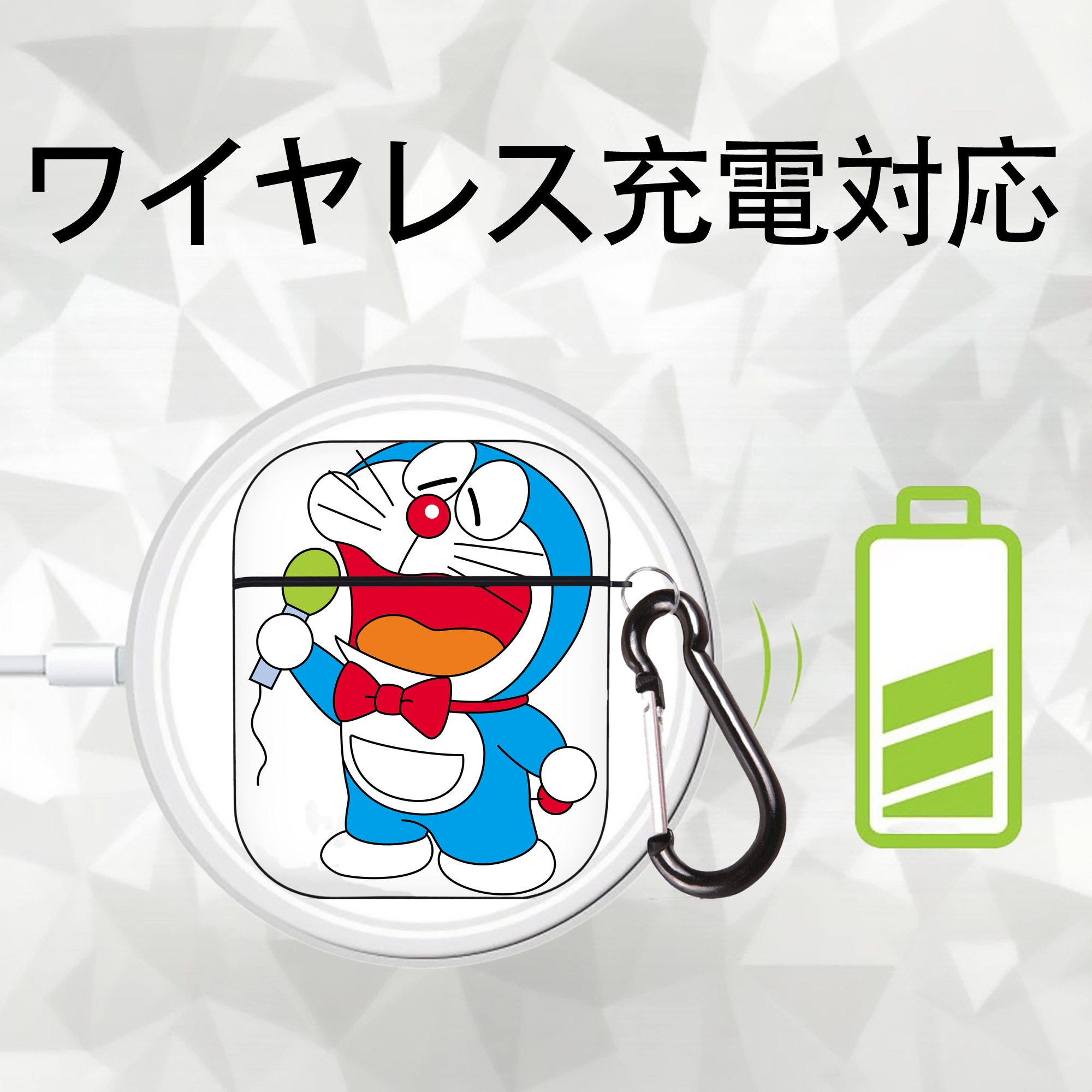 ドラえもん Doraemon AirPods 第2世代保護ケース ハードシェル ブラック 耐衝撃・防指紋・カラビナ付き