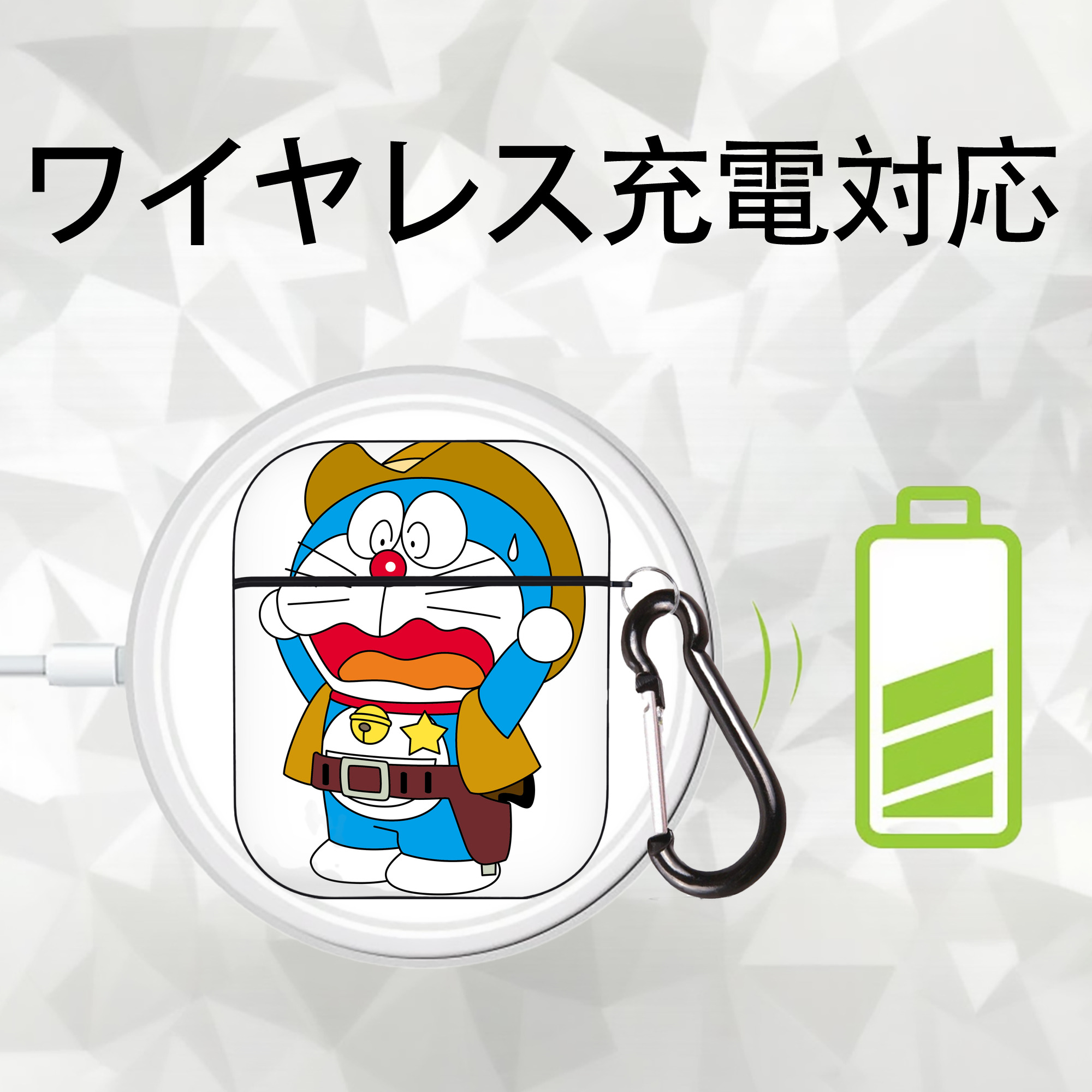 ドラえもん Doraemon AirPods 第2世代保護ケース ハードシェル ブラック 耐衝撃・防指紋・カラビナ付き