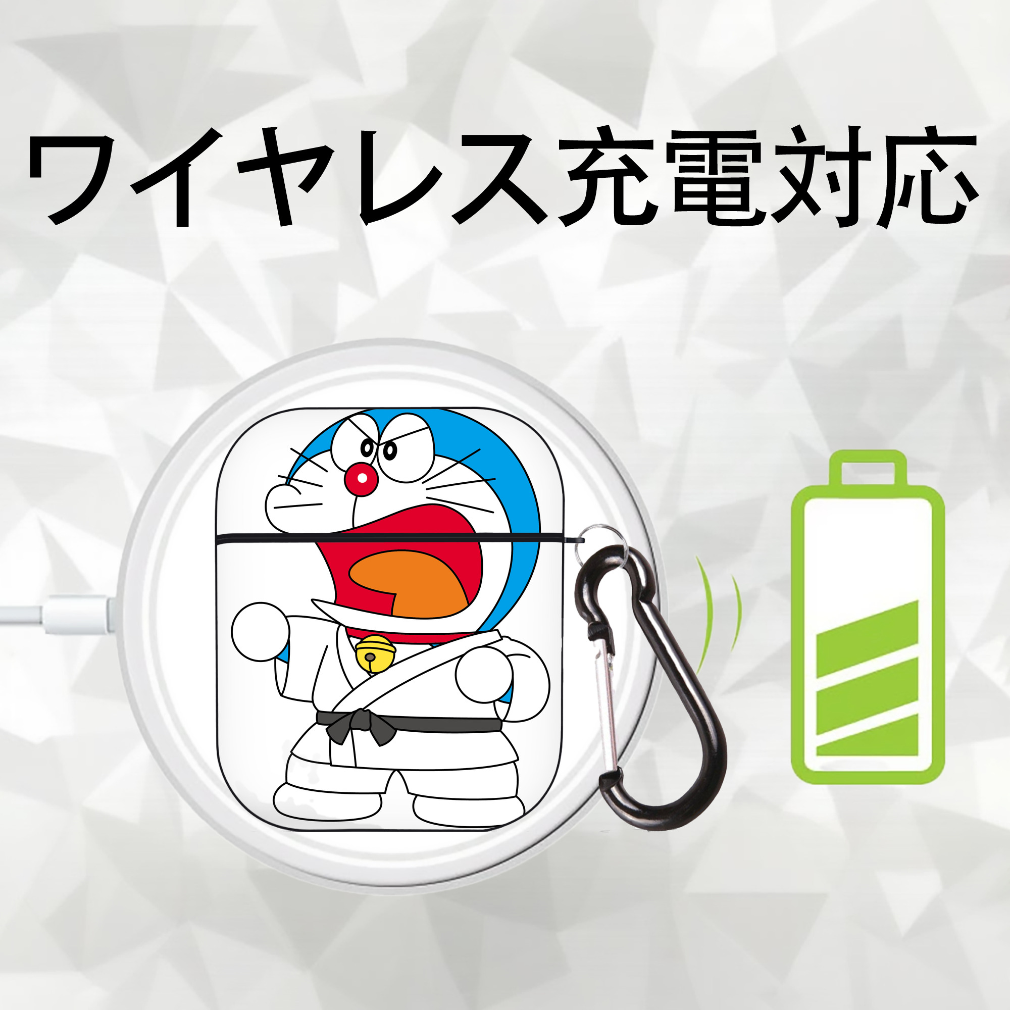 ドラえもん Doraemon AirPods 第2世代保護ケース ハードシェル ブラック 耐衝撃・防指紋・カラビナ付き