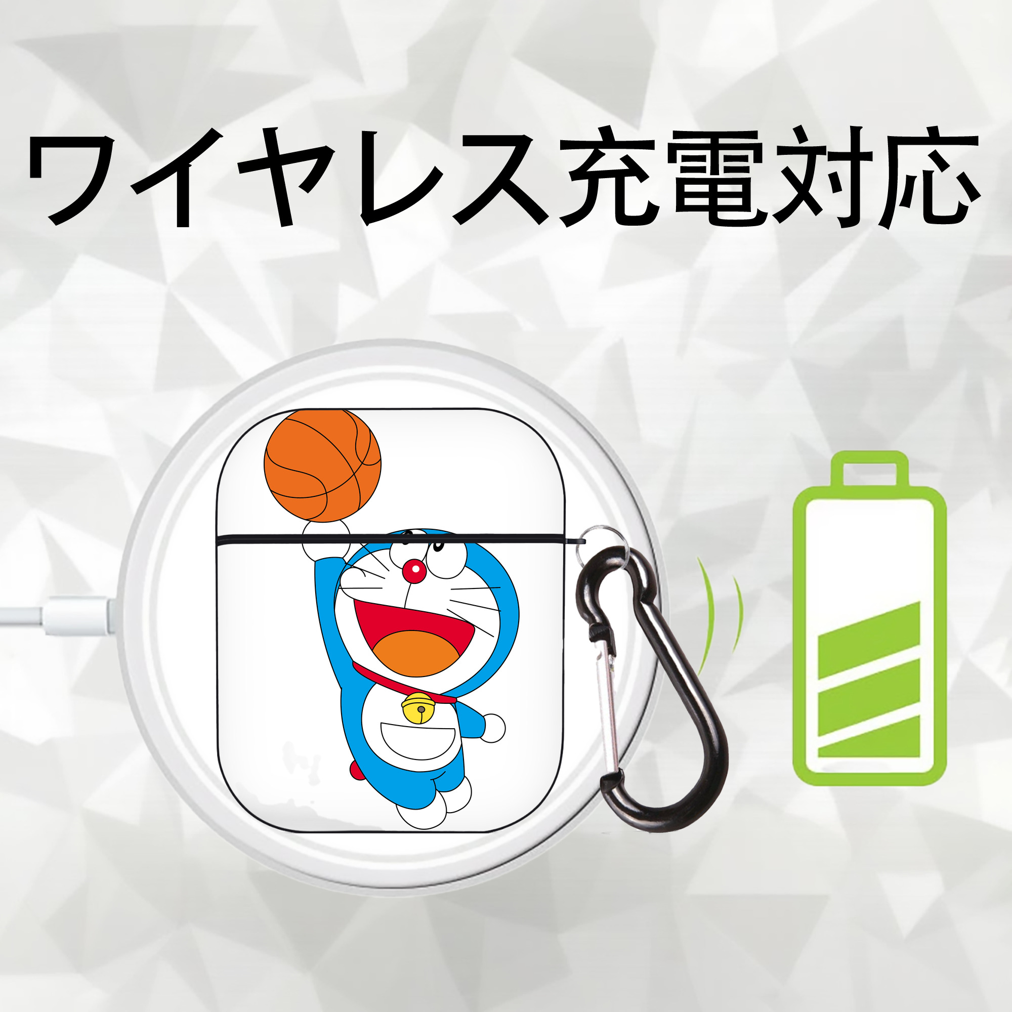 ドラえもん Doraemon AirPods 第2世代保護ケース ハードシェル ブラック 耐衝撃・防指紋・カラビナ付き