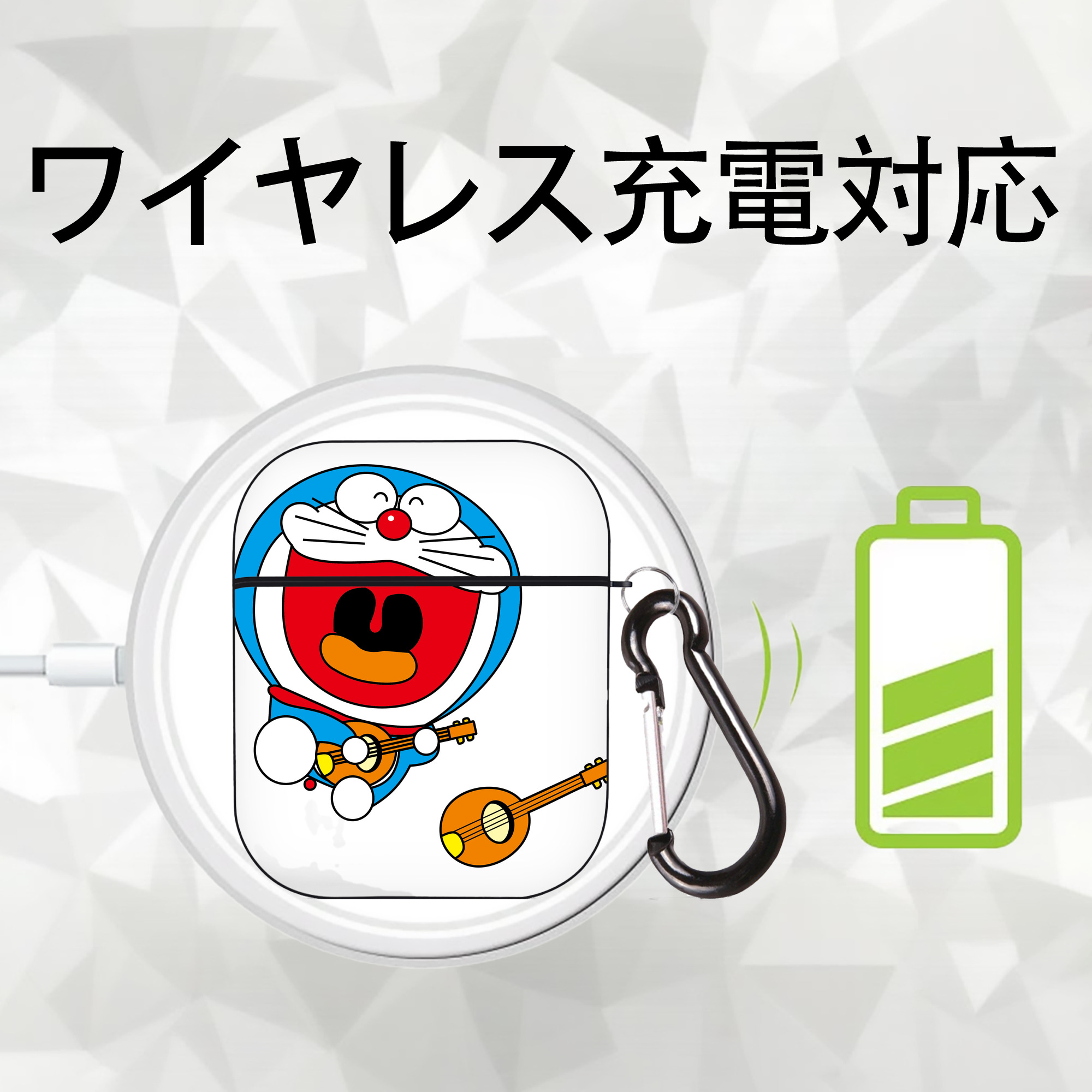 ドラえもん Doraemon AirPods 第2世代保護ケース ハードシェル ブラック 耐衝撃・防指紋・カラビナ付き