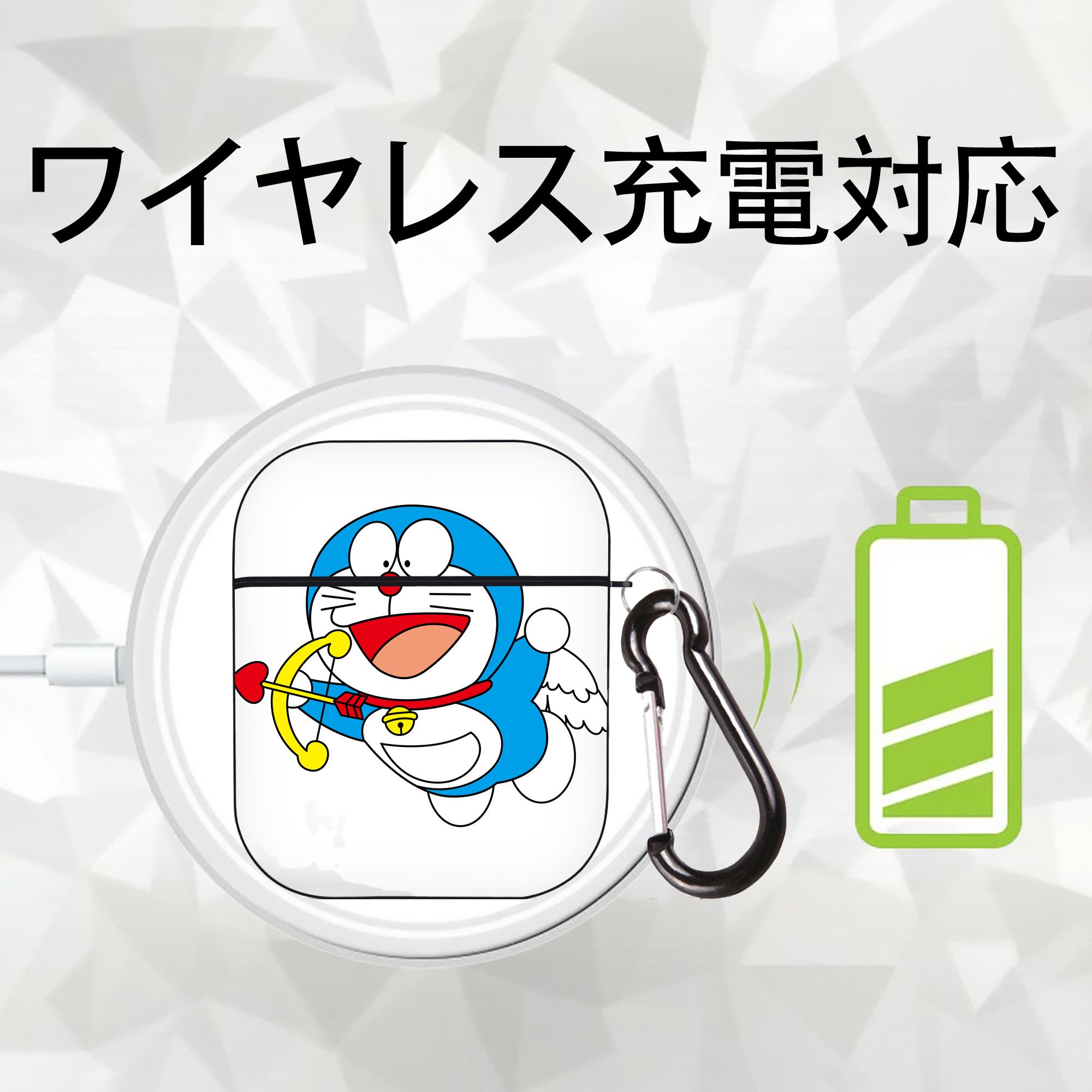 ドラえもん Doraemon AirPods 第2世代保護ケース ハードシェル ブラック 耐衝撃・防指紋・カラビナ付き