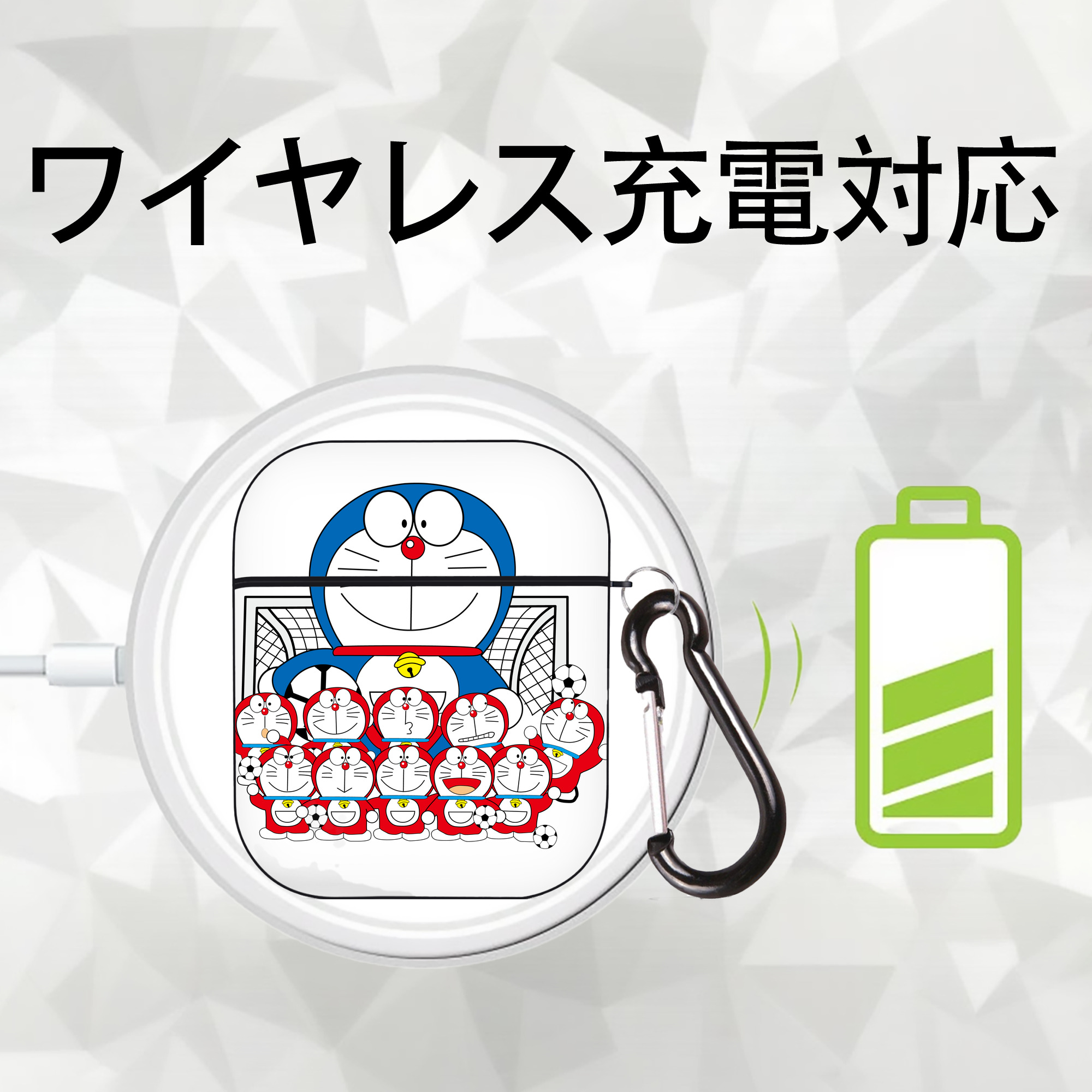 ドラえもん Doraemon AirPods 第2世代保護ケース ハードシェル ブラック 耐衝撃・防指紋・カラビナ付き