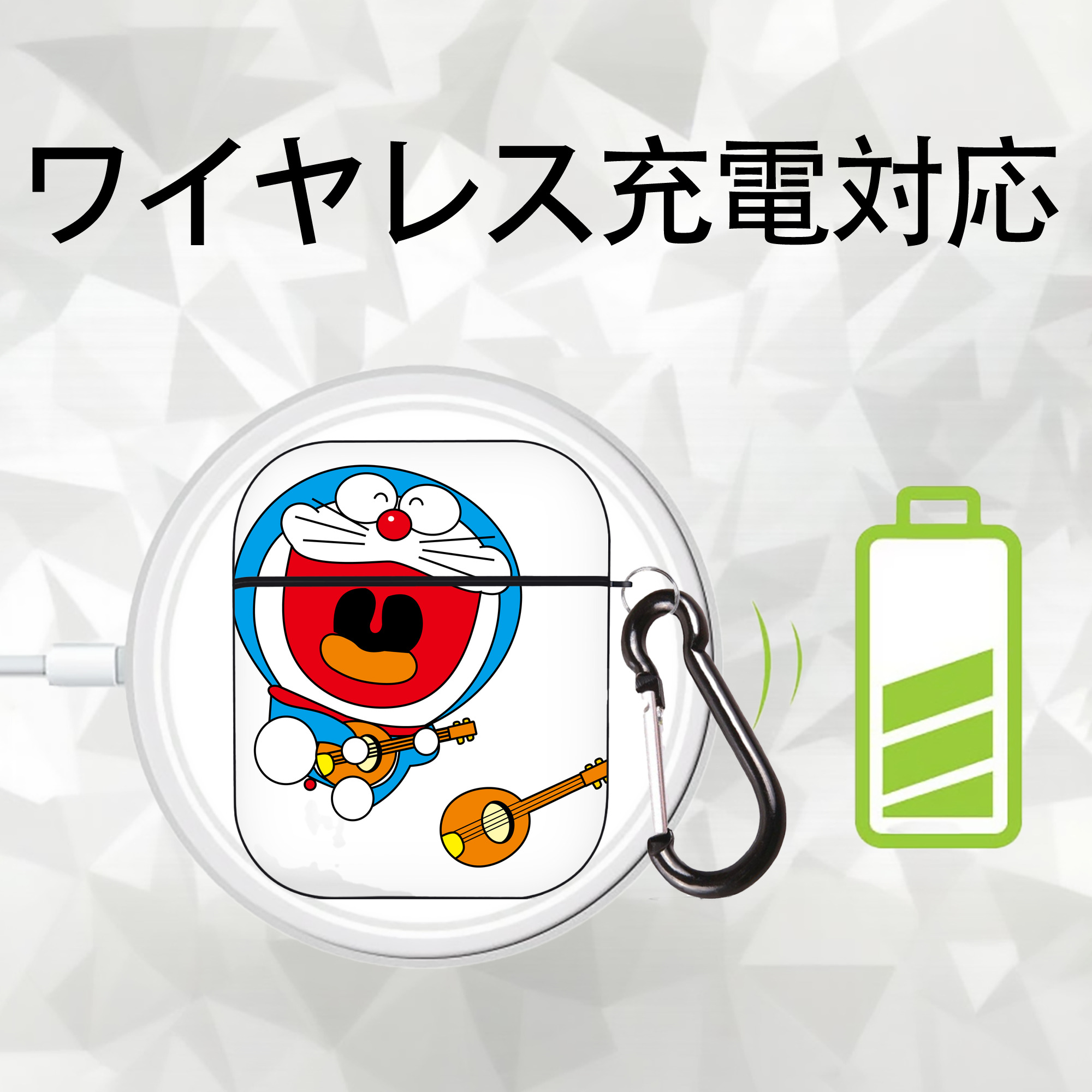 ドラえもん Doraemon AirPods 第2世代保護ケース ハードシェル ブラック 耐衝撃・防指紋・カラビナ付き
