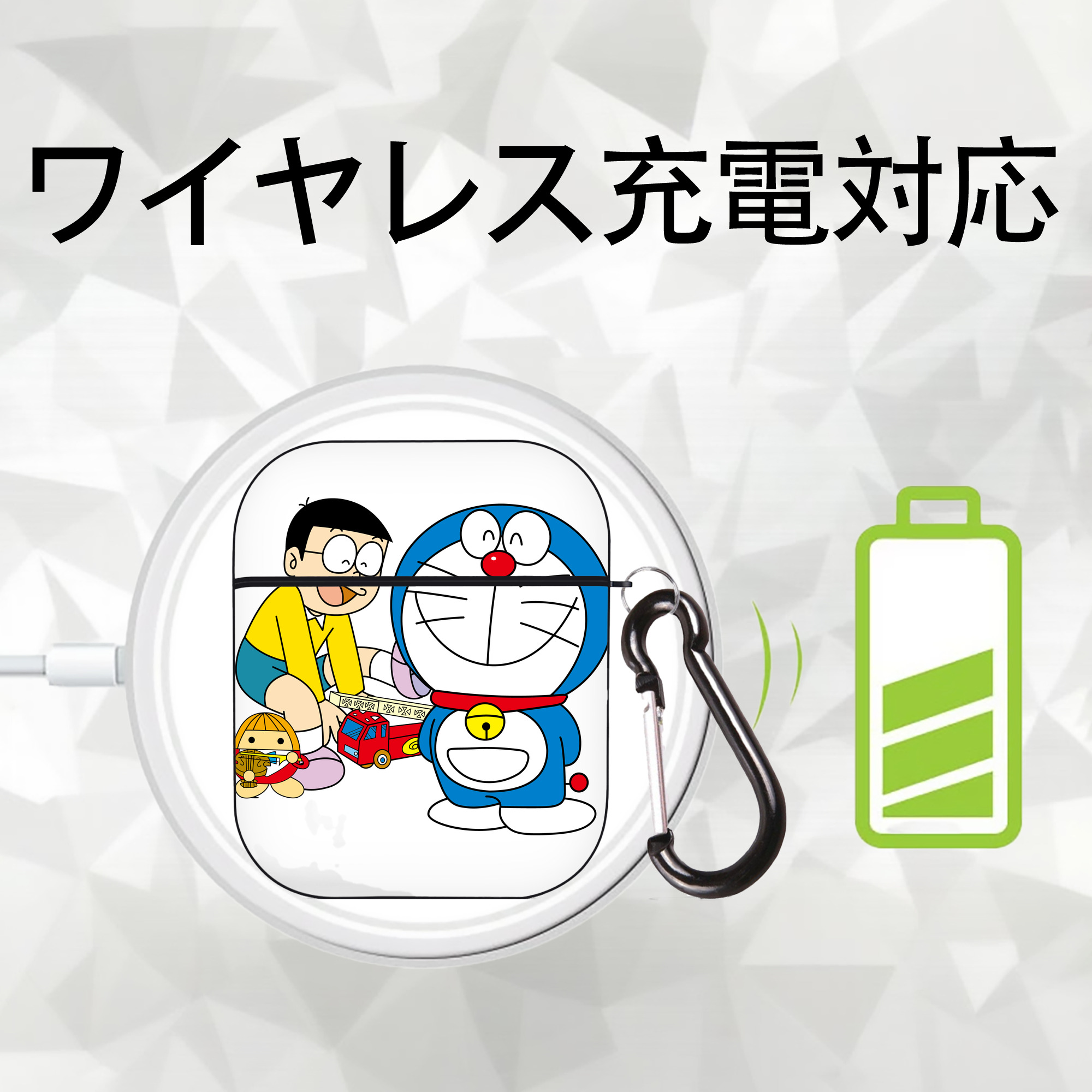 ドラえもん Doraemon AirPods 第2世代保護ケース ハードシェル ブラック 耐衝撃・防指紋・カラビナ付き