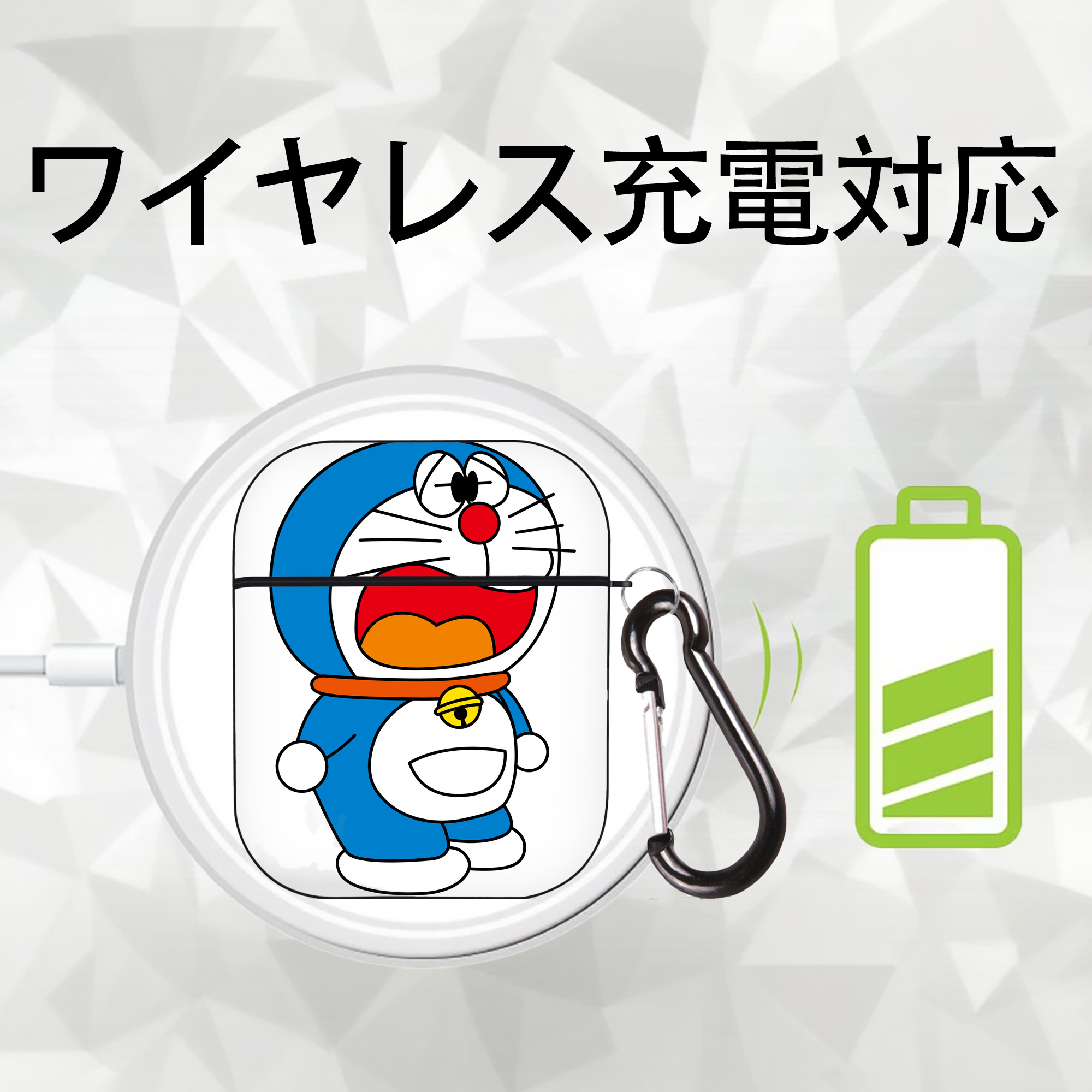 ドラえもん Doraemon AirPods 第2世代保護ケース ハードシェル ブラック 耐衝撃・防指紋・カラビナ付き