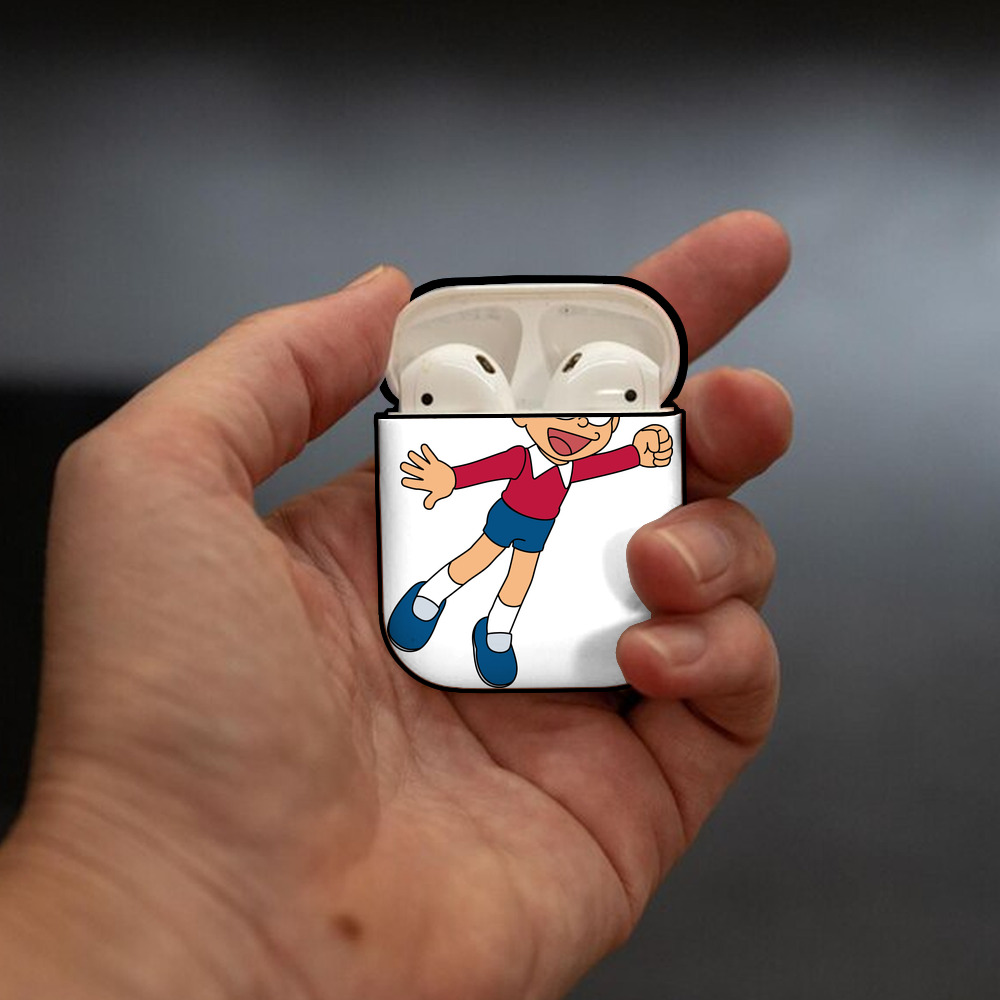 ドラえもん 野比 のび太 Doraemon Nobita Nobi AirPods 第2世代保護ケース ハードシェル ブラック 耐衝撃・防指紋・カラビナ付き