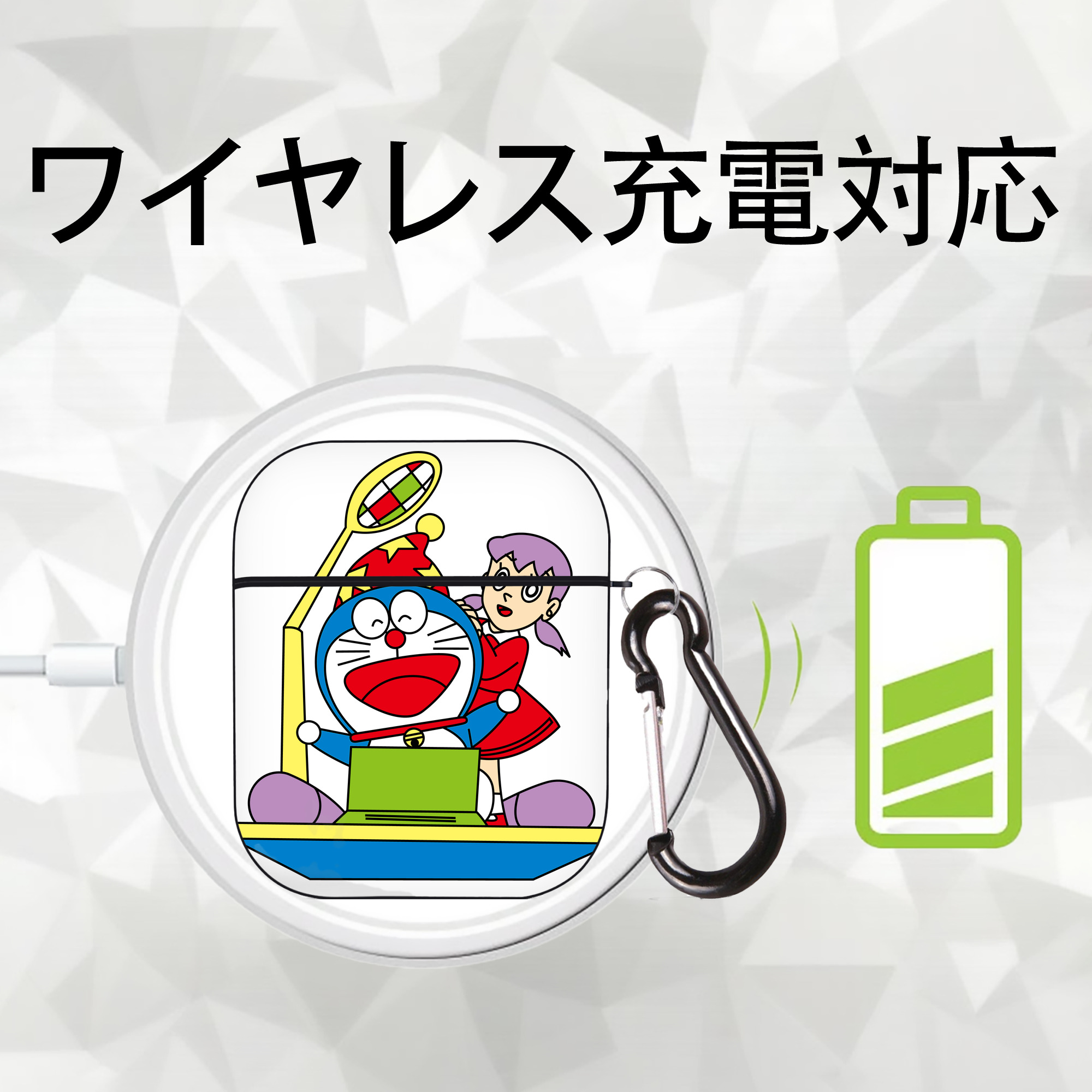 ドラえもん みなもと しずか Doraemon Shizuka Minamoto AirPods 第2世代保護ケース ハードシェル ブラック 耐衝撃・防指紋・カラビナ付き